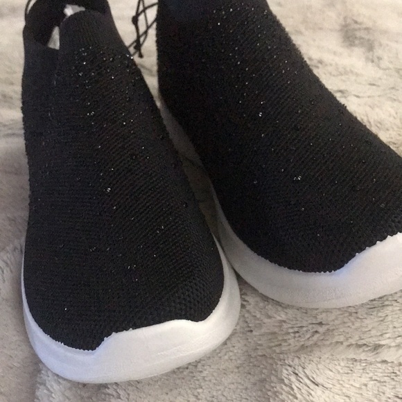 Black rhinestone sneakers knit sock style pull on elastic ankle 7 8 8.5 11 NEW - Picture 7 of 7